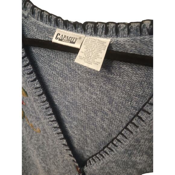 Vintage Capacity Sweater Vest Bird House XL Embroidered Blue Cottage Core Granny - Picture 3 of 7